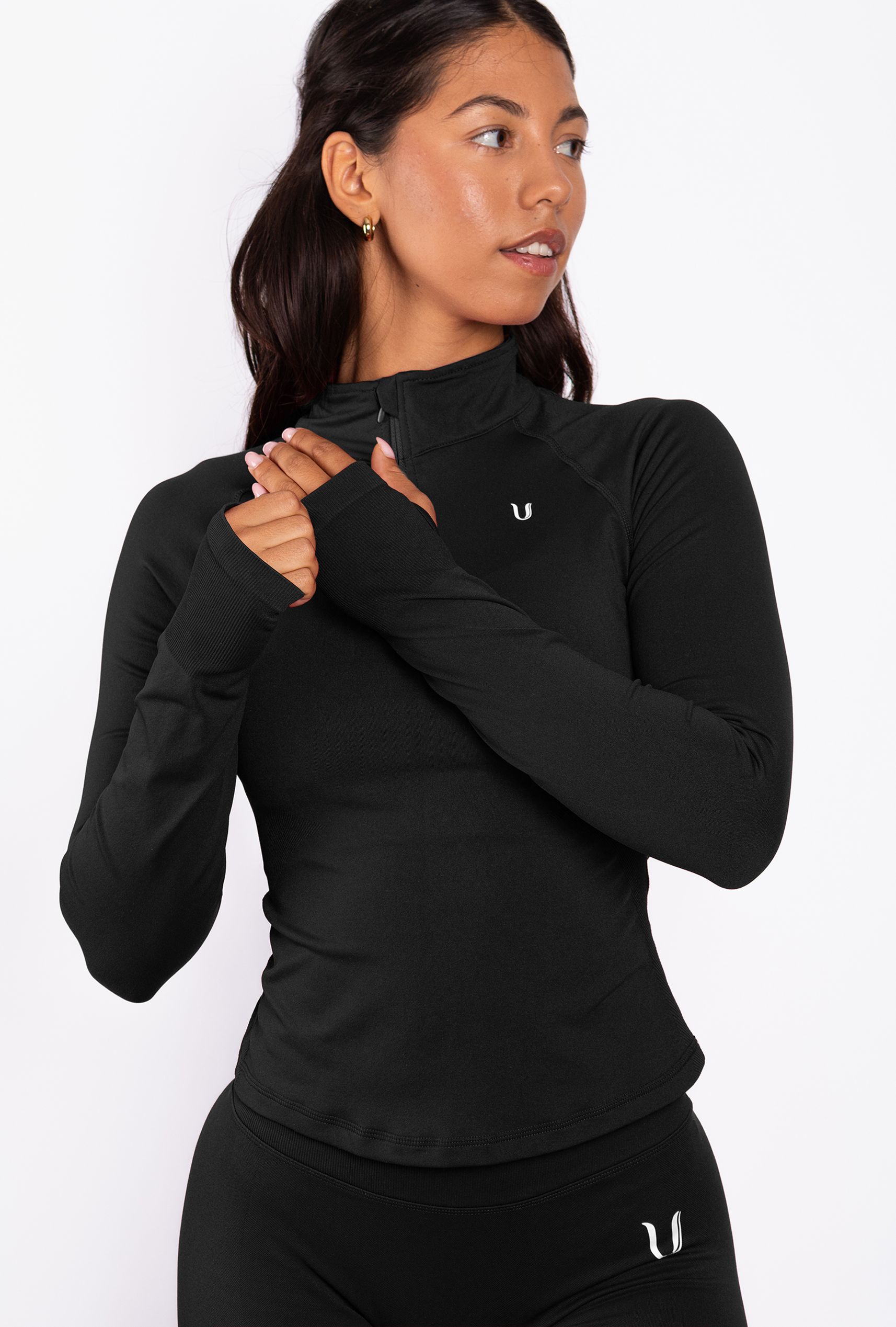 Beau | Half Zip Langarm Top Schwarz