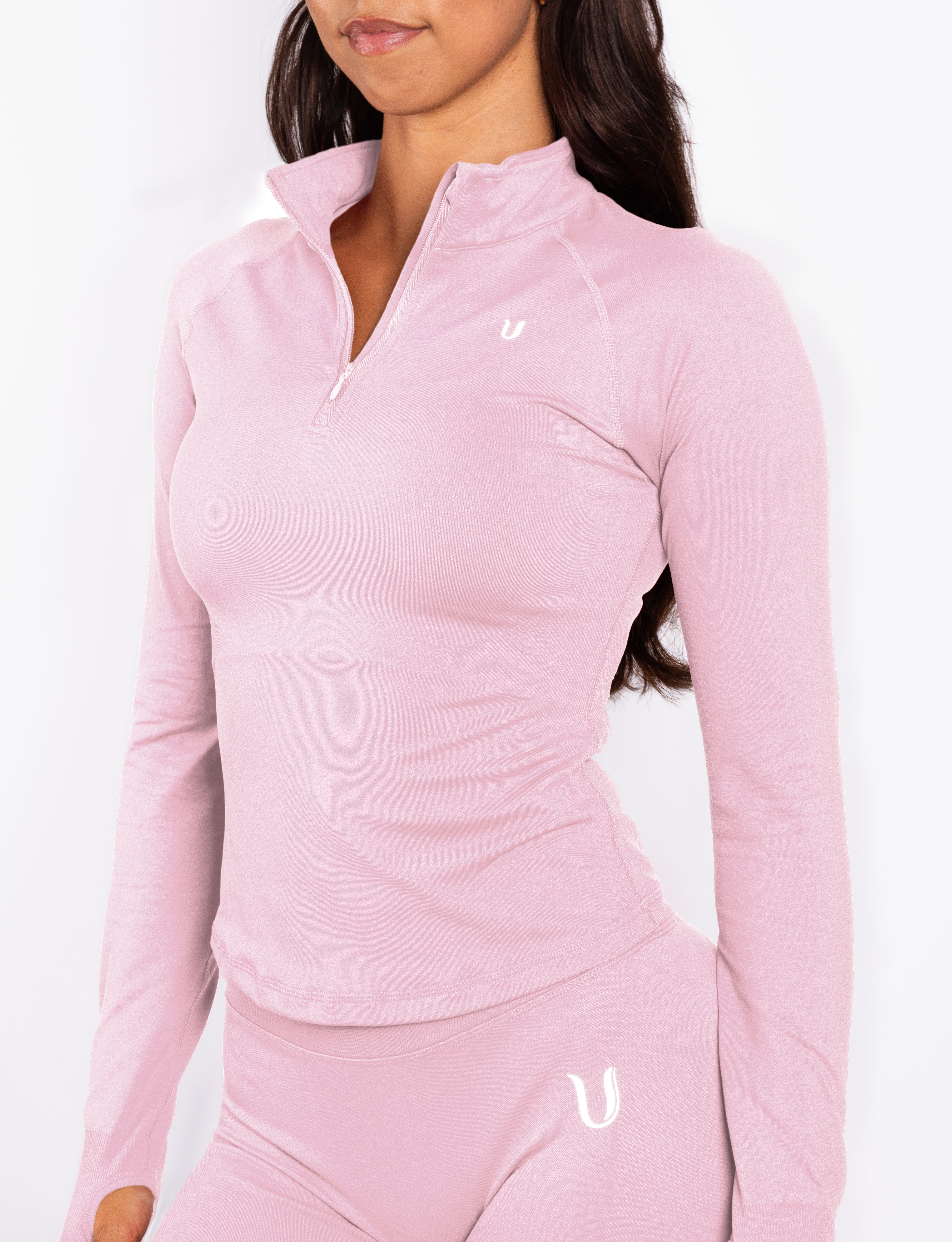 Beau Half Zip Haut Manches Longues Rose