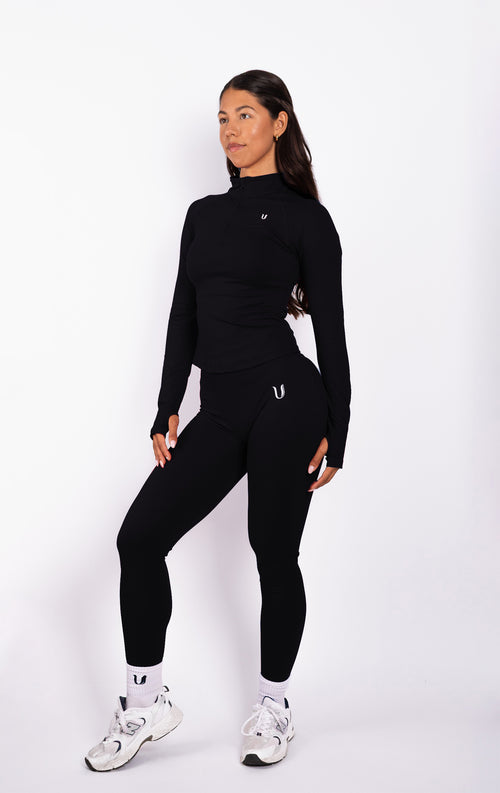 Beau Half Zip Lange Mouwen Top Zwart - Dames sportkleding | Ultimate Gainz