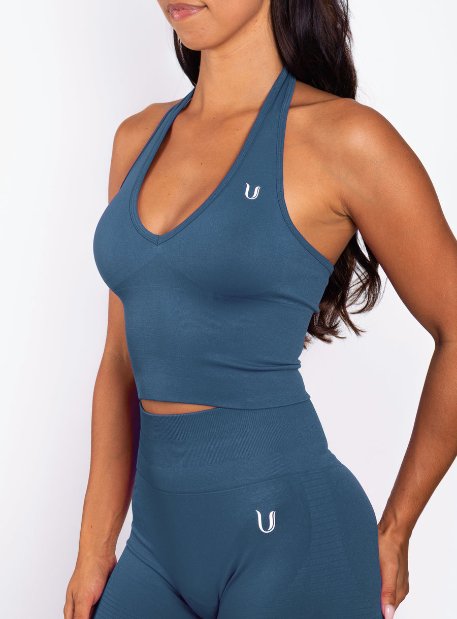 Bibi | Top Halter Côtelé Sans Coutures – Bleu