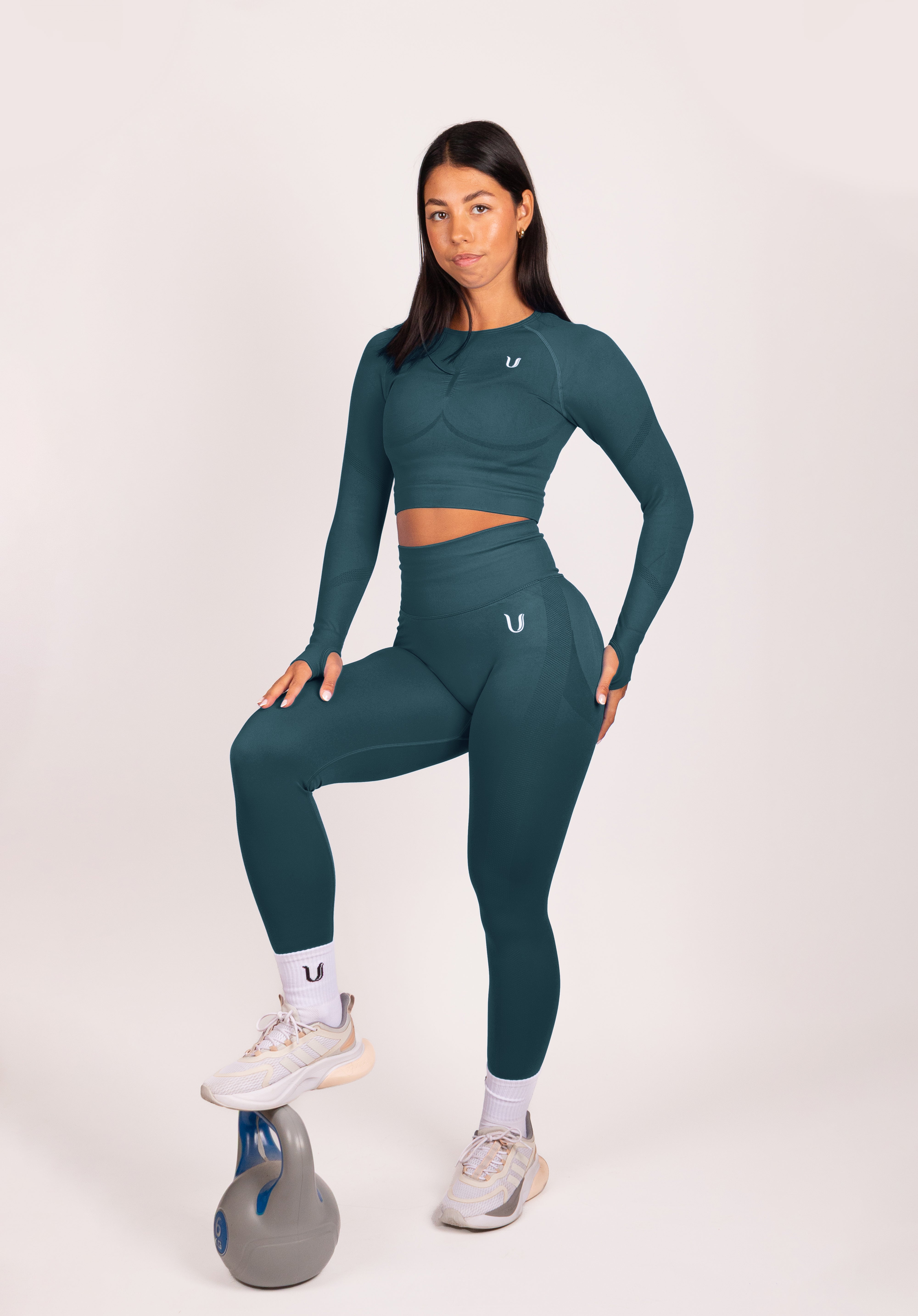 Leonie Set Lang Blauwgroen - Dames fitness kleding zijkant