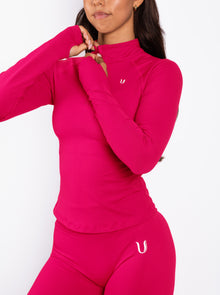 Beau | Half Zip Langarm Top - Rosa