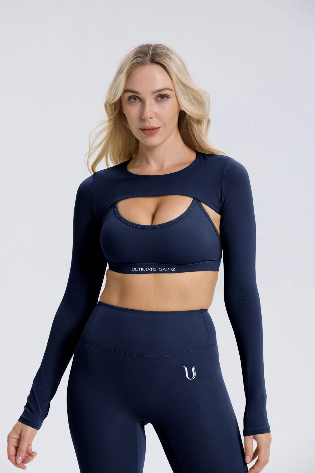 Hailey | Langarm-Crop Top - Marineblau