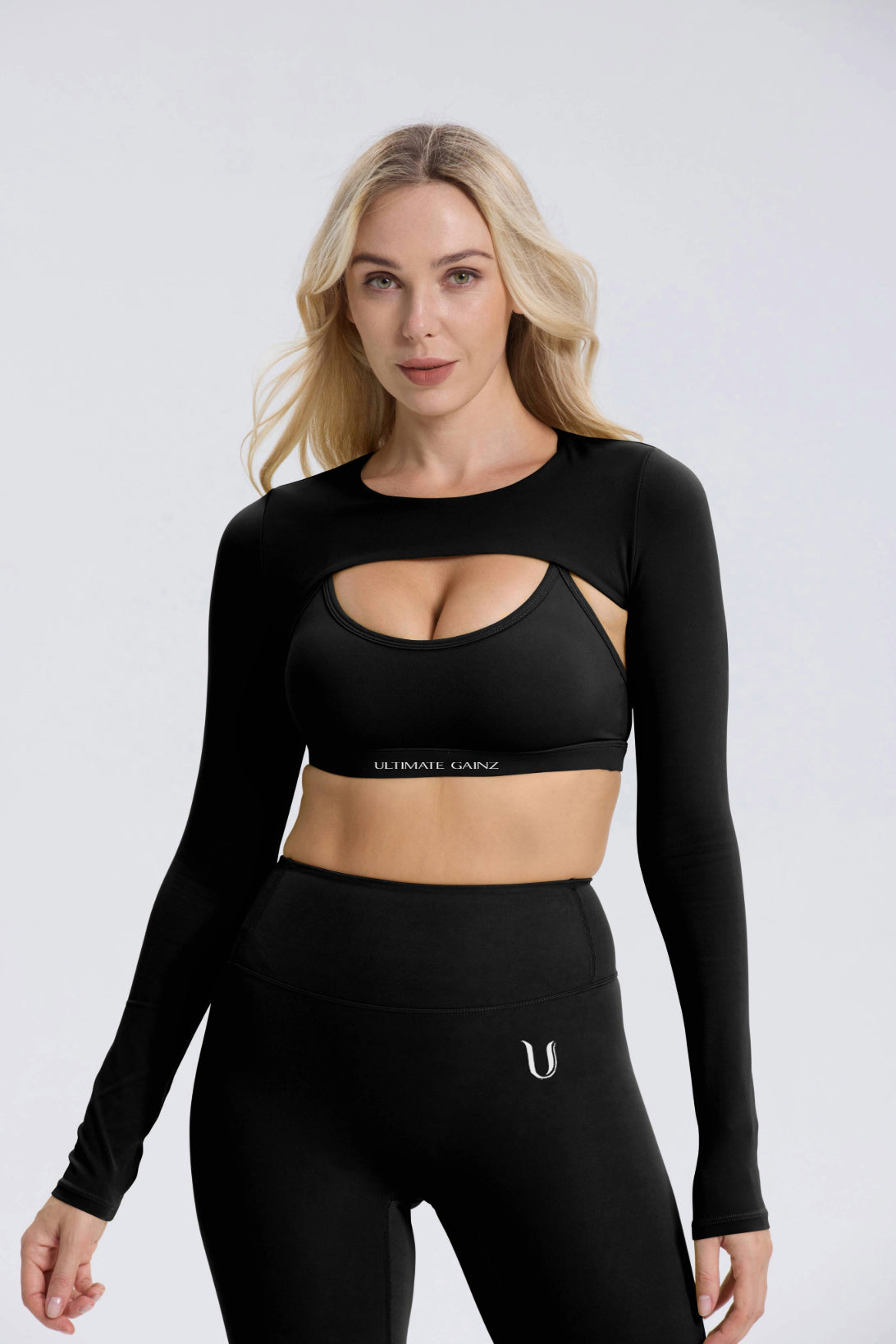 Hailey | Langarm Crop Top - Schwarz