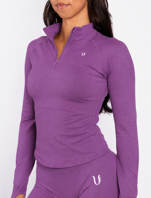 Beau | Half Zip Langarm Top - Lila